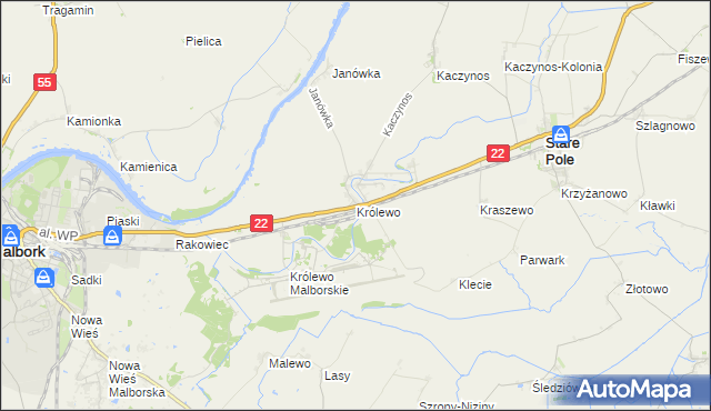 mapa Królewo gmina Stare Pole, Królewo gmina Stare Pole na mapie Targeo