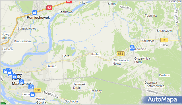 mapa Krubin gmina Wieliszew, Krubin gmina Wieliszew na mapie Targeo