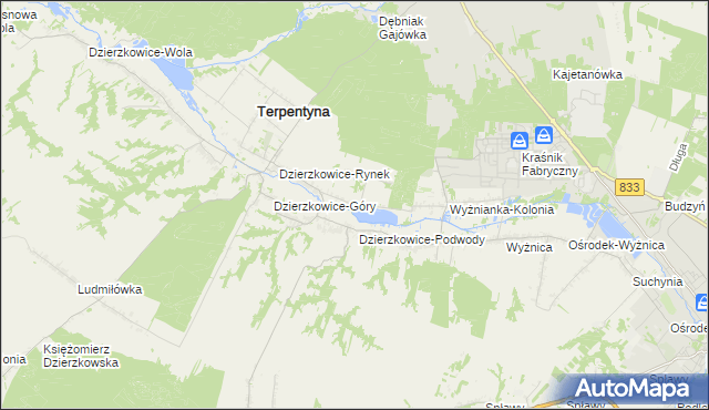 mapa Krzywie gmina Dzierzkowice, Krzywie gmina Dzierzkowice na mapie Targeo