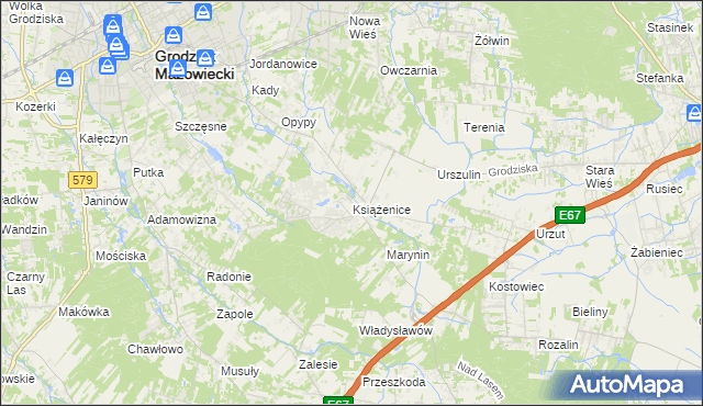mapa Książenice gmina Grodzisk Mazowiecki, Książenice gmina Grodzisk Mazowiecki na mapie Targeo