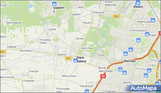 mapa Kwirynów gmina Stare Babice, Kwirynów gmina Stare Babice na mapie Targeo