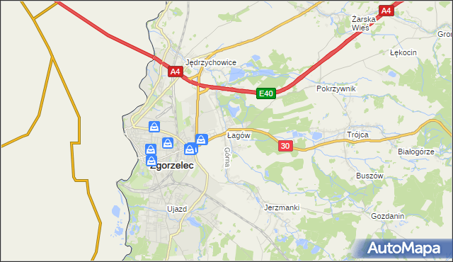 mapa Łagów gmina Zgorzelec, Łagów gmina Zgorzelec na mapie Targeo