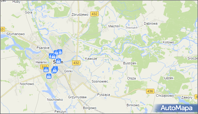 mapa Łęg gmina Śrem, Łęg gmina Śrem na mapie Targeo