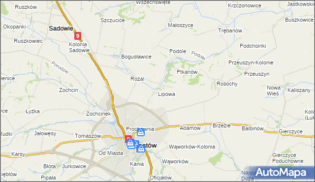 mapa Lipowa gmina Opatów, Lipowa gmina Opatów na mapie Targeo