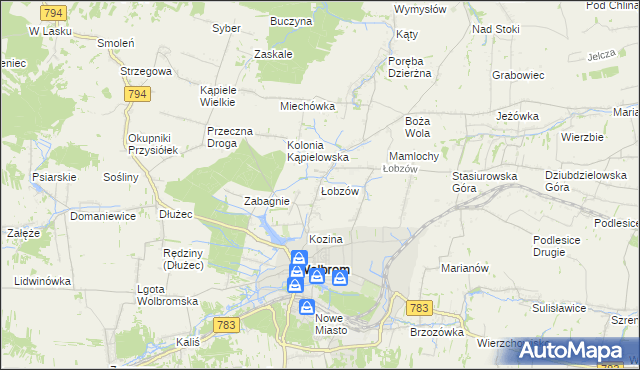 mapa Łobzów gmina Wolbrom, Łobzów gmina Wolbrom na mapie Targeo