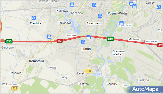 mapa Luboń powiat poznański, Luboń powiat poznański na mapie Targeo