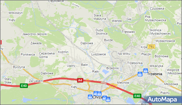 mapa Luszowice gmina Chrzanów, Luszowice gmina Chrzanów na mapie Targeo