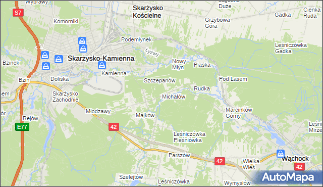 mapa Michałów gmina Skarżysko Kościelne, Michałów gmina Skarżysko Kościelne na mapie Targeo