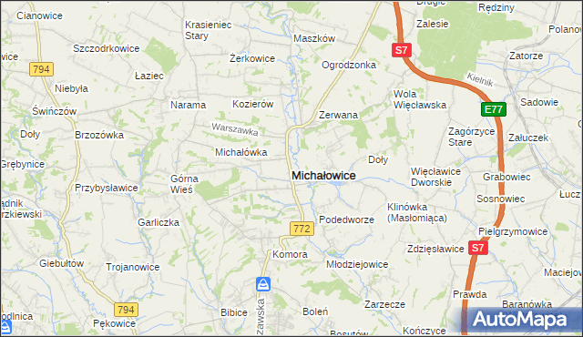 mapa Michałowice powiat krakowski, Michałowice powiat krakowski na mapie Targeo