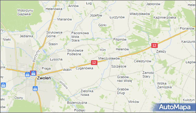 mapa Mieczysławów gmina Zwoleń, Mieczysławów gmina Zwoleń na mapie Targeo