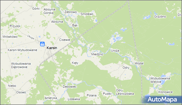 mapa Miedzno gmina Karsin, Miedzno gmina Karsin na mapie Targeo