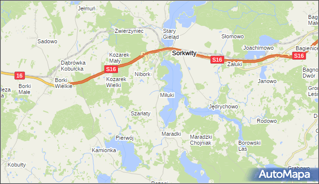 mapa Miłuki gmina Sorkwity, Miłuki gmina Sorkwity na mapie Targeo