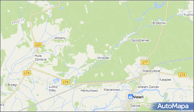 mapa Mniszek gmina Wieleń, Mniszek gmina Wieleń na mapie Targeo