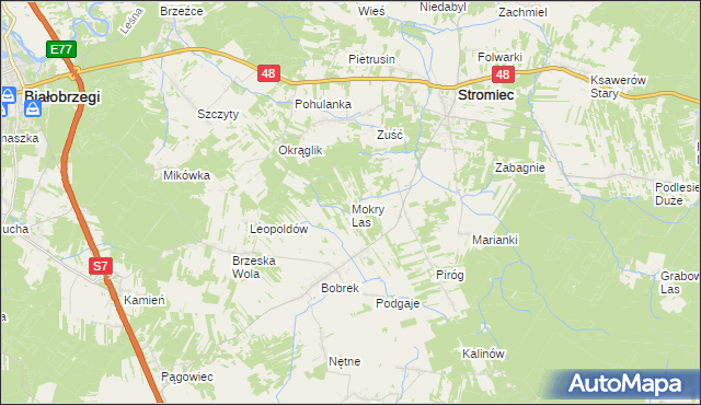 mapa Mokry Las gmina Stromiec, Mokry Las gmina Stromiec na mapie Targeo