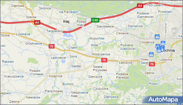 mapa Moszczenica gmina Bochnia, Moszczenica gmina Bochnia na mapie Targeo