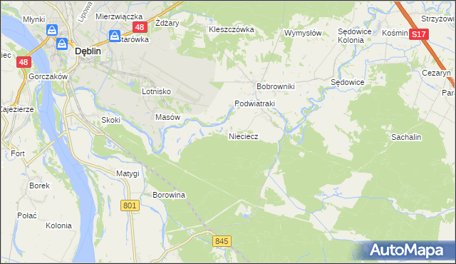 mapa Nieciecz gmina Puławy, Nieciecz gmina Puławy na mapie Targeo