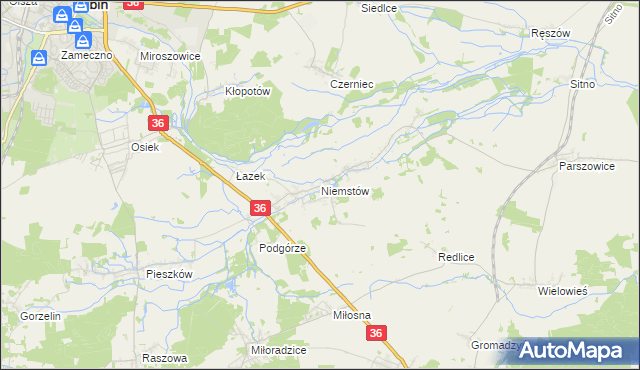 mapa Niemstów gmina Lubin, Niemstów gmina Lubin na mapie Targeo