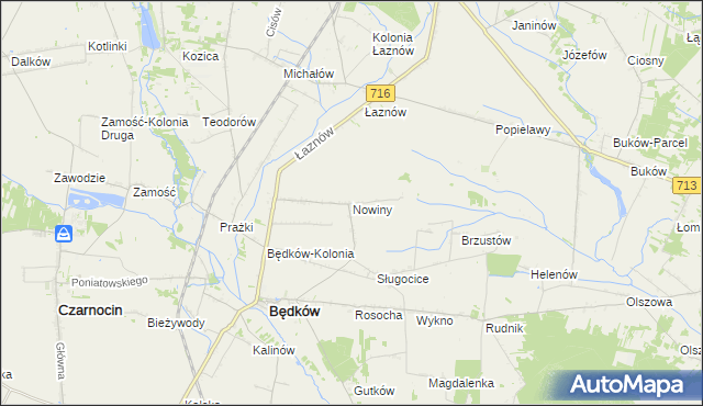 mapa Nowiny gmina Będków, Nowiny gmina Będków na mapie Targeo