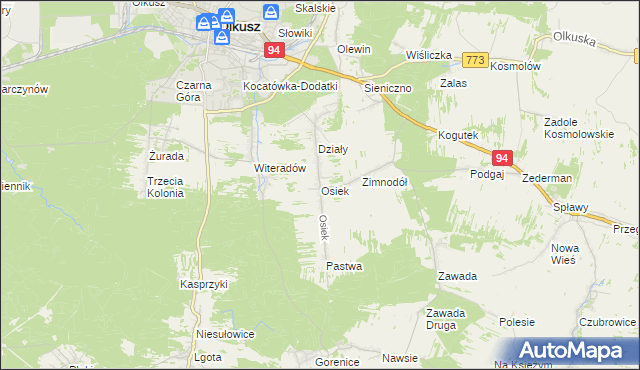 mapa Osiek gmina Olkusz, Osiek gmina Olkusz na mapie Targeo