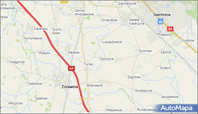 mapa Ozorzyce, Ozorzyce na mapie Targeo