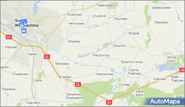 mapa Pierzchnica gmina Środa Wielkopolska, Pierzchnica gmina Środa Wielkopolska na mapie Targeo
