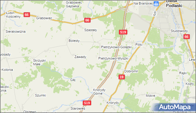 mapa Pietrzykowo-Wyszki, Pietrzykowo-Wyszki na mapie Targeo