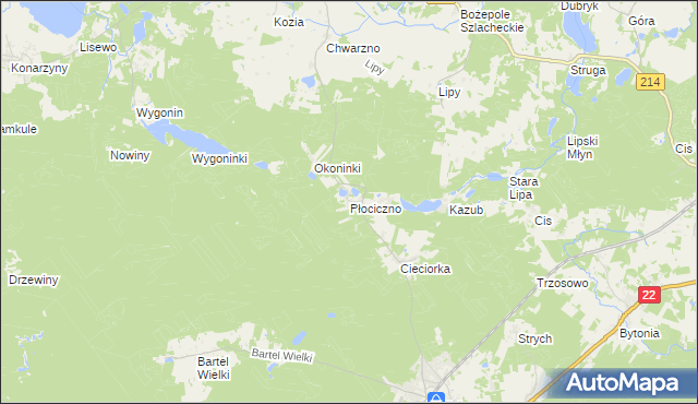 mapa Płociczno gmina Kaliska, Płociczno gmina Kaliska na mapie Targeo