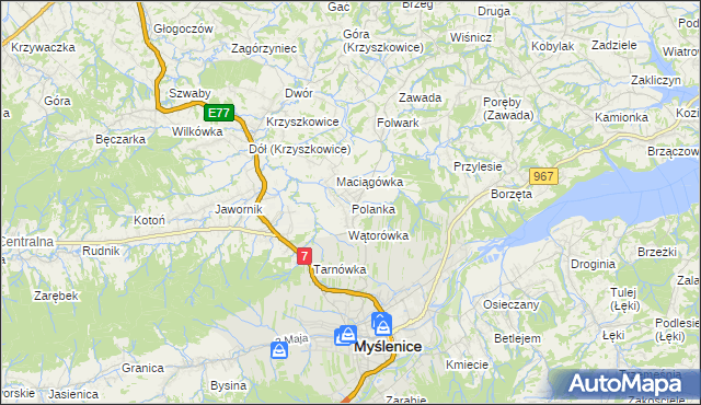 mapa Polanka gmina Myślenice, Polanka gmina Myślenice na mapie Targeo