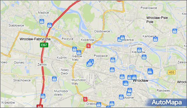 mapa Popowice gmina Wrocław, Popowice gmina Wrocław na mapie Targeo