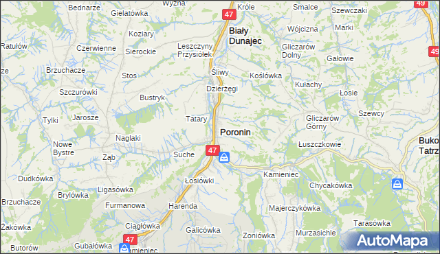 mapa Poronin, Poronin na mapie Targeo