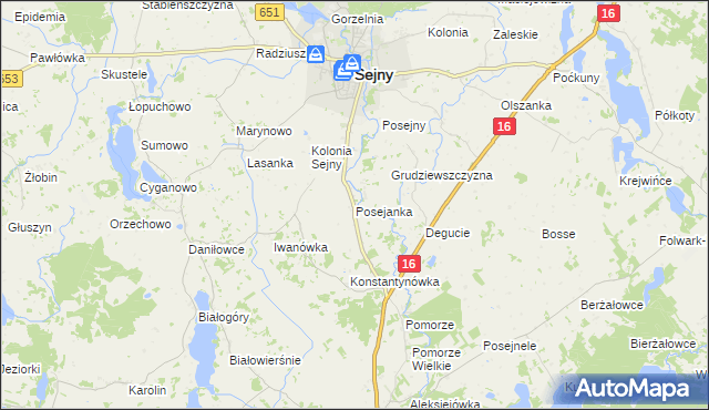 mapa Posejanka, Posejanka na mapie Targeo