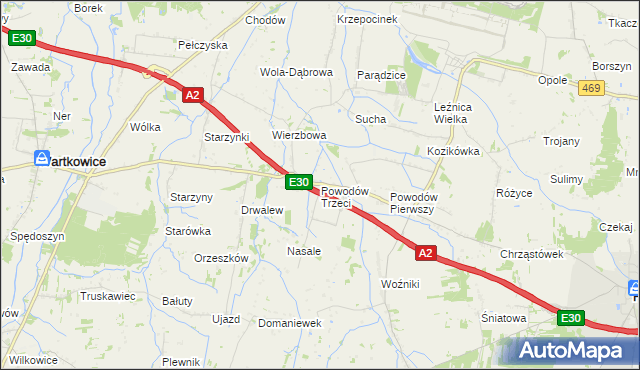 mapa Powodów Trzeci, Powodów Trzeci na mapie Targeo