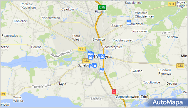 mapa Pszczyny, Pszczyna na mapie Targeo