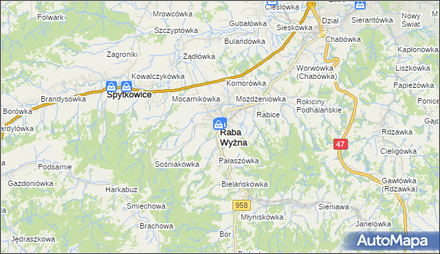 mapa Raba Wyżna, Raba Wyżna na mapie Targeo