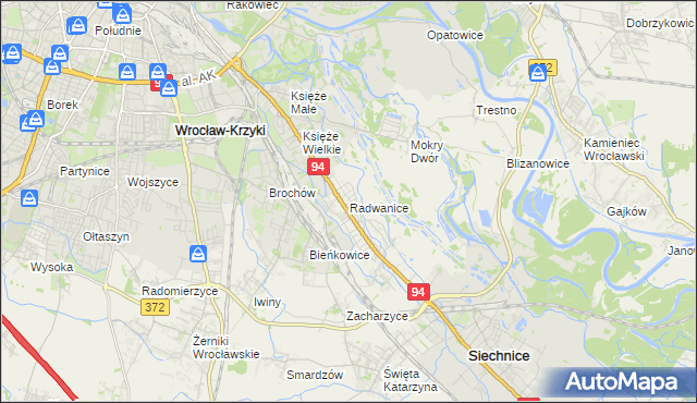 mapa Radwanice gmina Siechnice, Radwanice gmina Siechnice na mapie Targeo