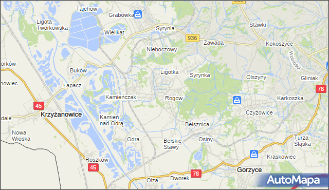 mapa Rogów gmina Gorzyce, Rogów gmina Gorzyce na mapie Targeo
