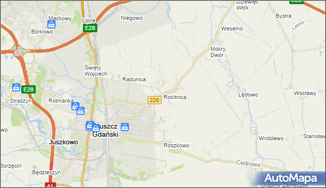 mapa Rokitnica gmina Pruszcz Gdański, Rokitnica gmina Pruszcz Gdański na mapie Targeo