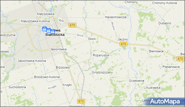mapa Różanystok, Różanystok na mapie Targeo