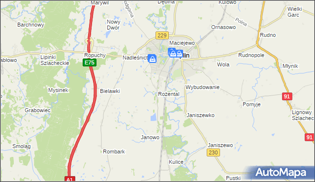 mapa Rożental gmina Pelplin, Rożental gmina Pelplin na mapie Targeo