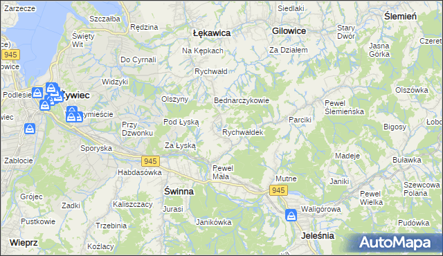 mapa Rychwałdek, Rychwałdek na mapie Targeo