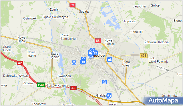 mapa Siedlce, Siedlce na mapie Targeo