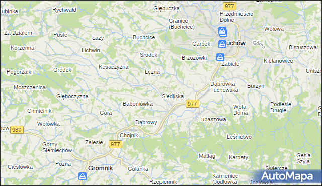 mapa Siedliska gmina Tuchów, Siedliska gmina Tuchów na mapie Targeo