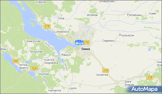 mapa Sława powiat wschowski, Sława powiat wschowski na mapie Targeo