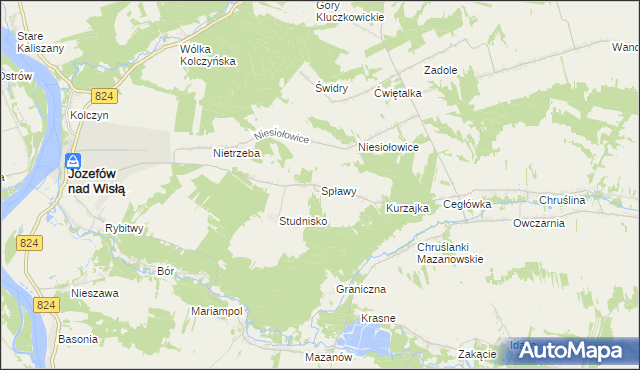 mapa Spławy gmina Józefów nad Wisłą, Spławy gmina Józefów nad Wisłą na mapie Targeo