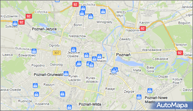 mapa Stare Miasto gmina Poznań, Stare Miasto gmina Poznań na mapie Targeo