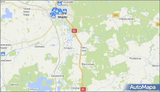 mapa Stary Dwór gmina Dobre Miasto, Stary Dwór gmina Dobre Miasto na mapie Targeo