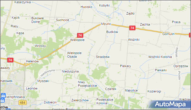 mapa Stradzew gmina Wola Krzysztoporska, Stradzew gmina Wola Krzysztoporska na mapie Targeo