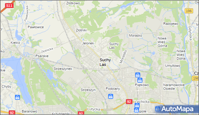 mapa Suchy Las powiat poznański, Suchy Las powiat poznański na mapie Targeo