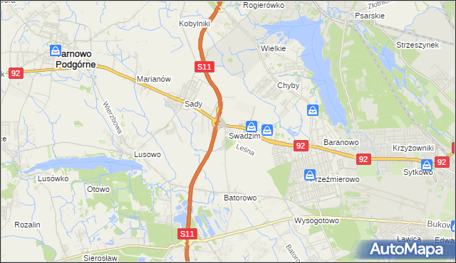 mapa Swadzim gmina Tarnowo Podgórne, Swadzim gmina Tarnowo Podgórne na mapie Targeo