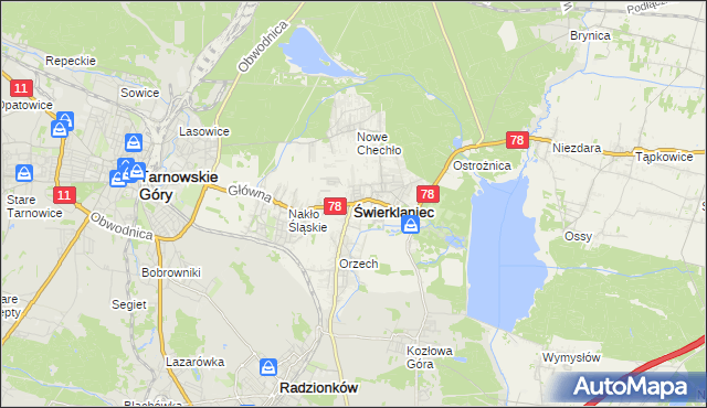 mapa Świerklaniec, Świerklaniec na mapie Targeo